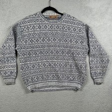 VTG Shenandoah Fair Isle Sweater Women's Large Blue White Nordic Knit 90s USA