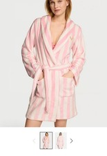 Victoria's Secret 2025 Short Cozy Robe Plush Fleece Warm Size M/L Pink/white