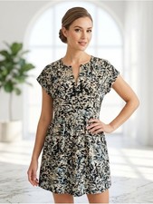 LOFT Women’s Petites Short Sleeve V-Neck Pattern Printed Swing Dress Size XXSP