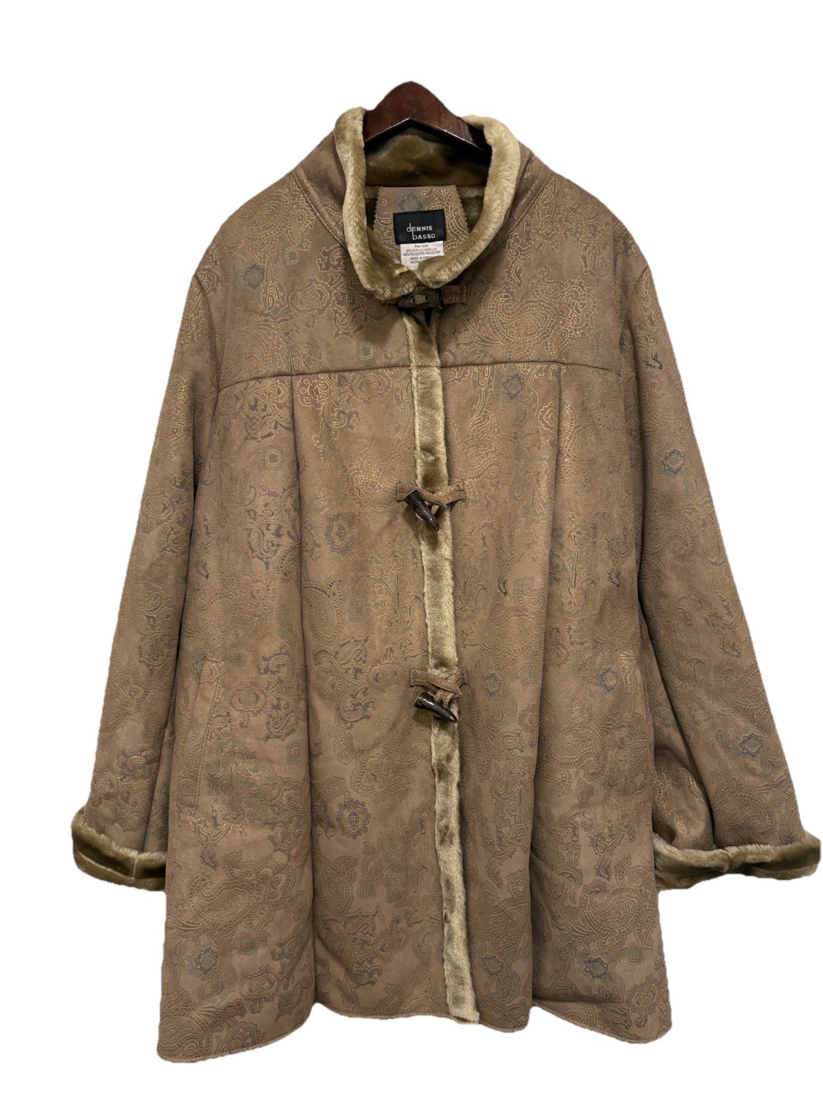 Dennis Basso Paisley Faux Suede Fur Trim Toggle Jacket Coat Women’s 2X