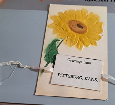Postcard Greetings from Pittsburg Kansas Sunflower Embossed Attached Foldout