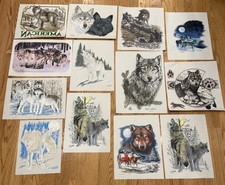 Lot transfert vintage loup fer à repasser 13 grands graphiques faune années 90 presse à chaud