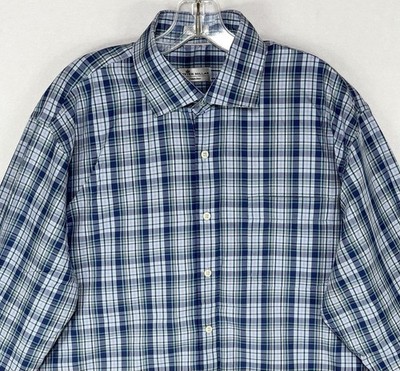 Peter Millar Crown Ease Plaid Button-down Shirt Mens XL Blue Long Sleeve Classy