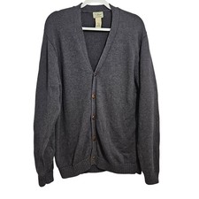 LL Bean Mens Cardigan Sweater Fisherman 100 Cotton Knit Heritage Gray L Tall