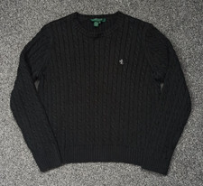 Ralph Lauren womens black Round neck petite M medium cable knit jumper sweater