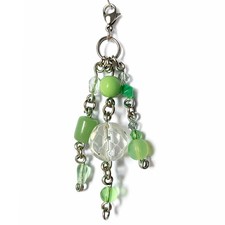 Green Glass Beaded Bag Charm Keychain Zipper Pull Stainless Steel Handmade OOAK