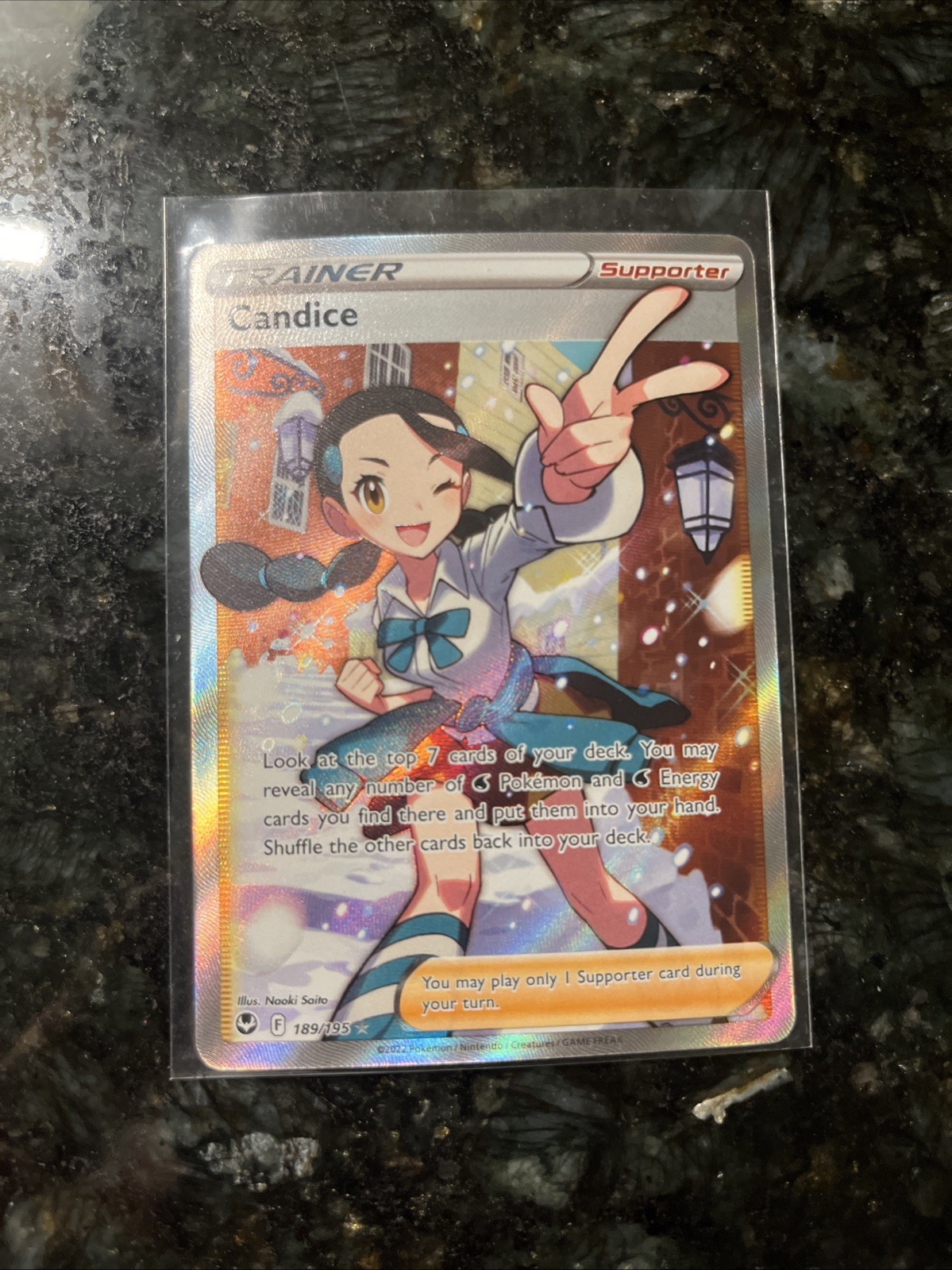 Pokemon TCG Sword & Shield Silver Tempest Holo Card Candice 189/195 NM