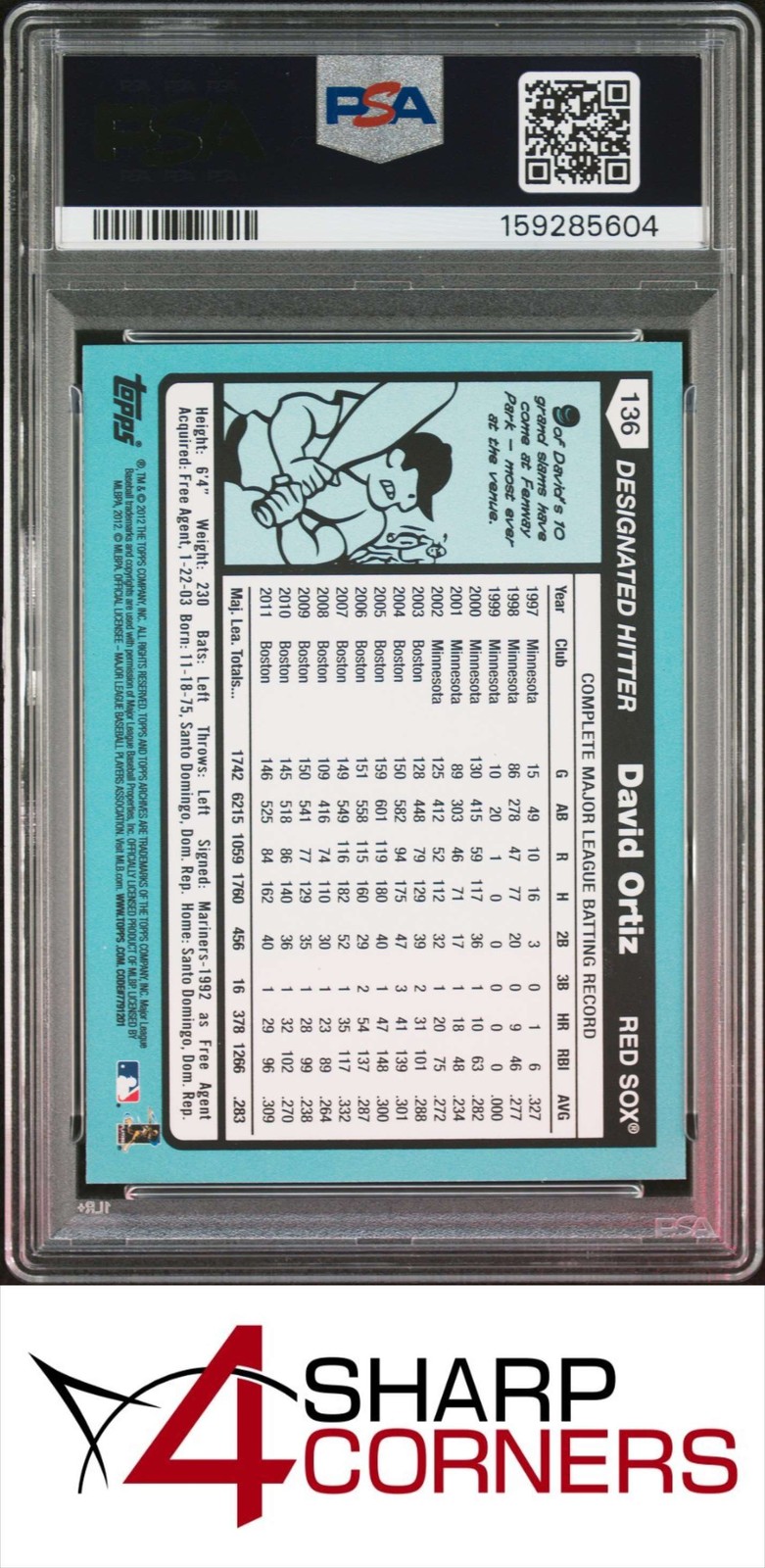 2012 TOPPS ARCHIVES #136 DAVID ORTIZ RED SOX HOF PSA 10 view 2