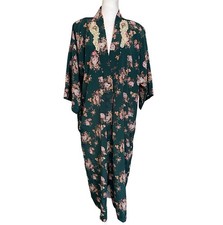 Vintage California Dynasty Satin Robe Women s Large Green Floral Lace Old Money