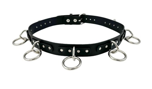 Large O Ring Bondage Punk Leather Belt / Goth Metal Belt / Hand made belt - Picture 7 of 11