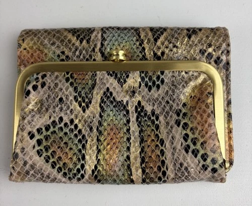 Hobo International Kiss Lock Snap Animal Snake Print Folding Wallet 6x3.5