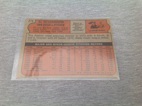 1972 Topps #274 Al Severinsen in Plastic Sleeve - Picture 3 of 4