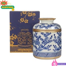NEW Blue White Ceramic Tissue Holder w Lid Ro...