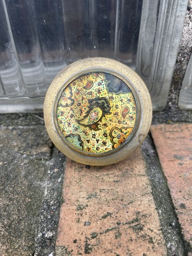 Antique hand painted mother of pearl brass Persian snuff pill box Weed Stash