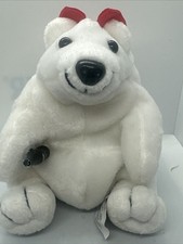VTG Coca Cola Bean Bag Plush Polar Bear Red Hair Bow Collectible 1997 Christmas