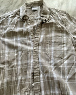 ASOS DESIGN Men's Plaid Button-Down Shirt Beige White Short Sleeve Size XS