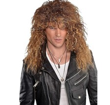 Glam Rock Wig 80's Rock Star Long Fancy Dress Halloween Adult Costume Accessory