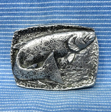 Trout Salmon Belt Buckle Fisherman Sportsman Artisan Cast Metal Vtg 70s .CPA684