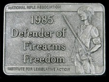 SJ03127 VINTAGE 1985  NRA ILA DEFENDER OF FIREARMS FREEDOM  BELT BUCKLE