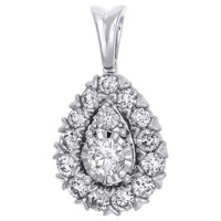 "14K WeißGold Diamant Tropfen TropfenföRmiger Halo AnhäNger Charm 1 CT 0.90\""