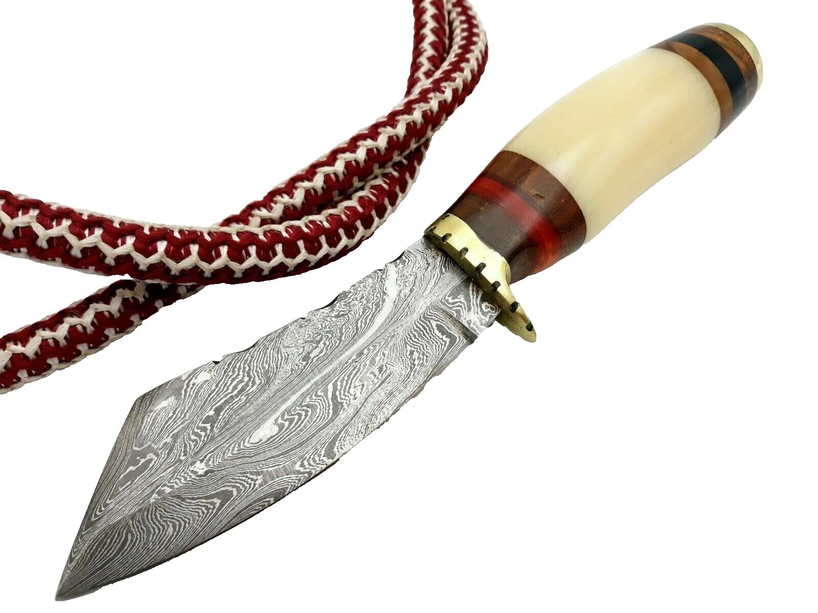 Damascus Steel Blade Clip Point Bone Handle Collectible Modern Custom & Handmade Fixed Blade Knives