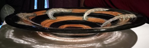 Vintage Kaleidoscopio Art Glass Centerpiece Bowl Italy Fused with Copper 15" - Picture 7 of 22