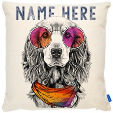 Personalised Springer Spaniel Cushion Cover Funny Dog Pillow Linen Artwork HP08