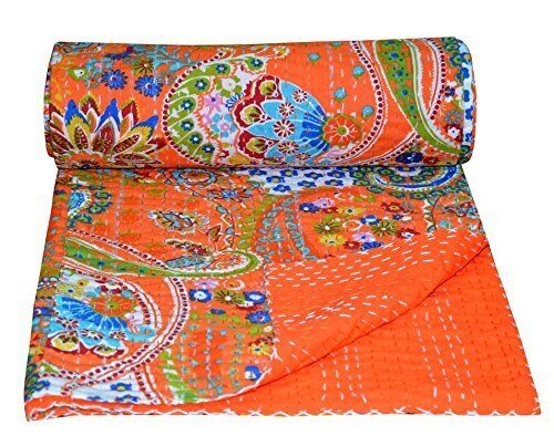 King Floral Quilt Bedspread Throw Cotton Blanket Indian Handmade Art Kantha Quit - Bild 23 von 49