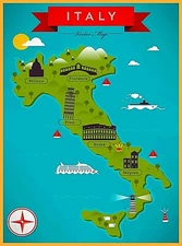 Map of Italy Florence Rome Milano Pisa Naples Retro Travel Art Poster Print