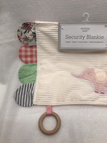 Coperta bianca di sicurezza elefante bambino moderno Lovey Taggie etichette denti pieghevoli  - Foto 3 di 9