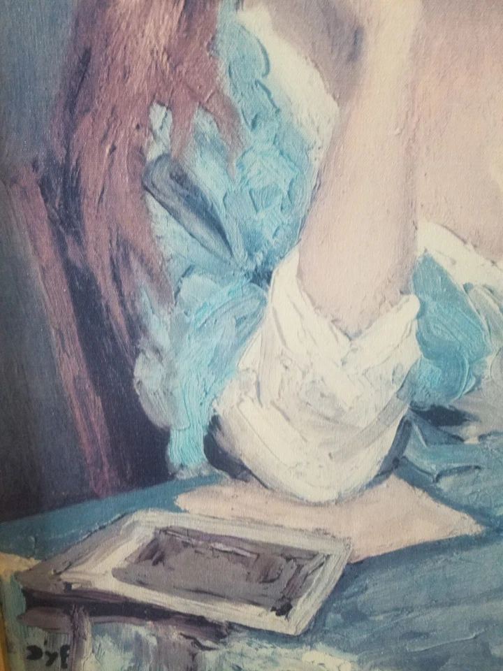 Pintura al óleo sobre lienzo firmada por Marcel Dyf enmarcada Claudine y la rosa roja 30"x24 Foto 3 de 4