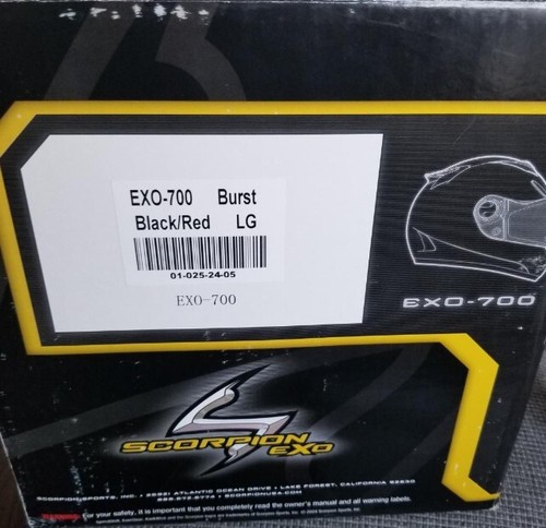 Scorpion EXO-700 Burst, Black/Red, Size Large Motorcycle Helmet, Aero Skirt, NIB - Picture 15 of 24