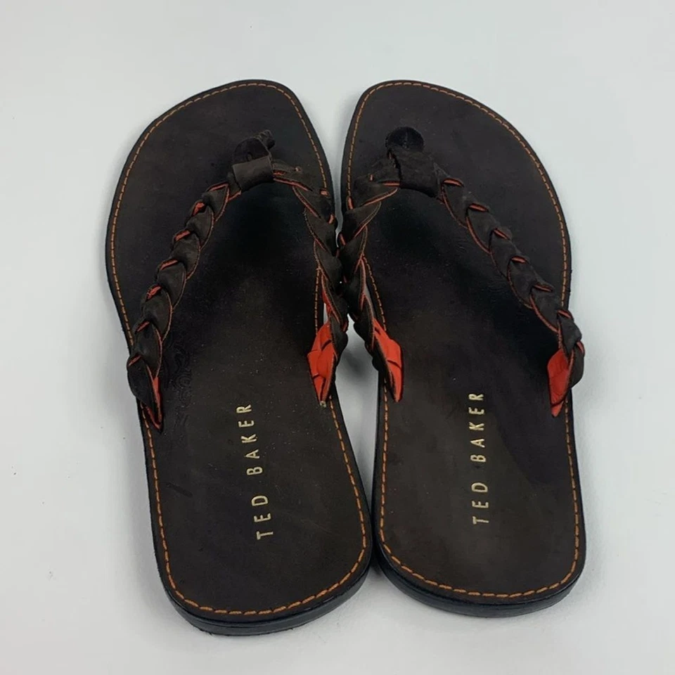 Chanclas Ted Baker trenzadas de cuero marrón estilo tanga para hombre 11-12 Foto 4 de 4