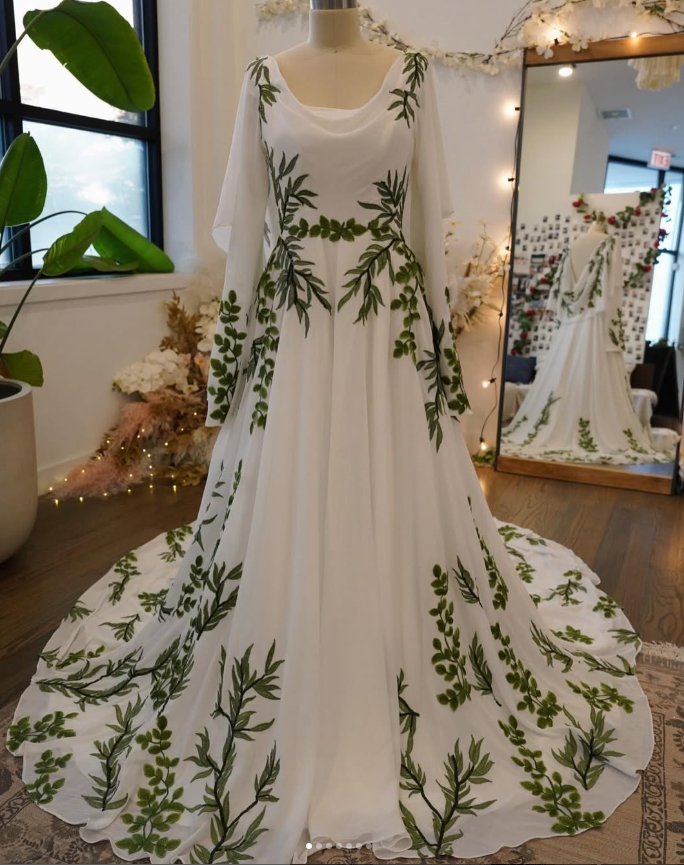navy blue dress for baby girl Olive | Unique Wedding Dress | A-line Green Vine Leaf Woodland  Nontraditional Wedding Dress | Unique Bride Dress | Made to Order main image 1