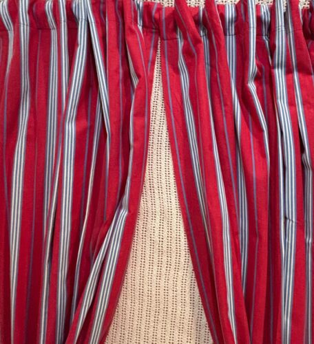 Pottery Barn Striped Red Blue Pair Drapery Panels Curtains 44x 84 Fully Lined - Picture 3 of 14