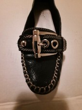 Franco Sarto Kody Ballet Flats Loafers Black Leather Womens 8 M Chrome Buckle