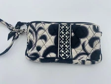 Vera Bradley Zip Around Quilted Wallet Wristlet Black White 7 x 3.5"