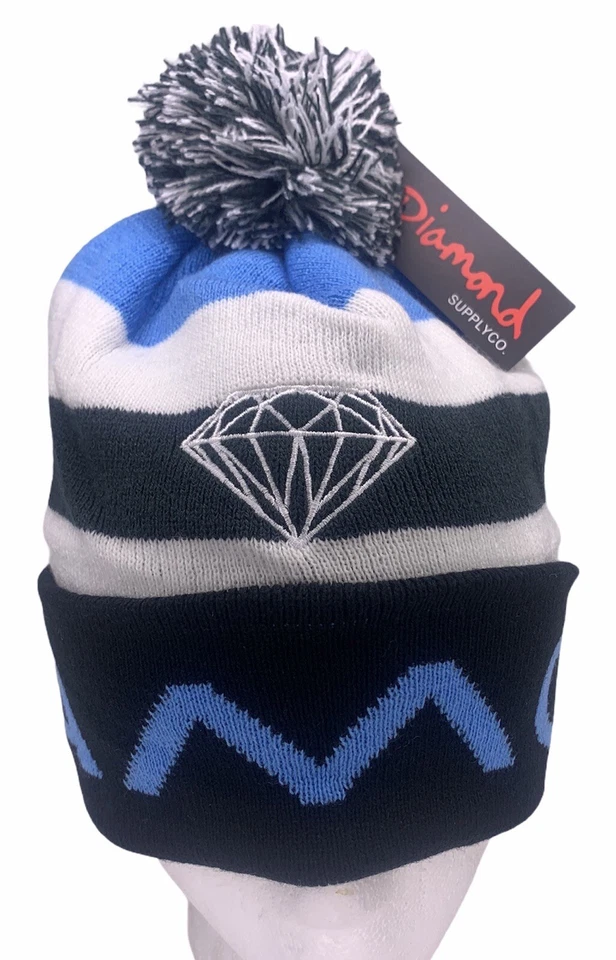 Nuevo Gorro Gorra Diamond Supply POM Azul Negro Blanco Nuevo con Etiquetas Foto 2 de 4