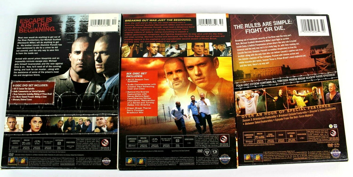Prison Break Seasons 1, 2, 3 On DVD Starring Wentworth