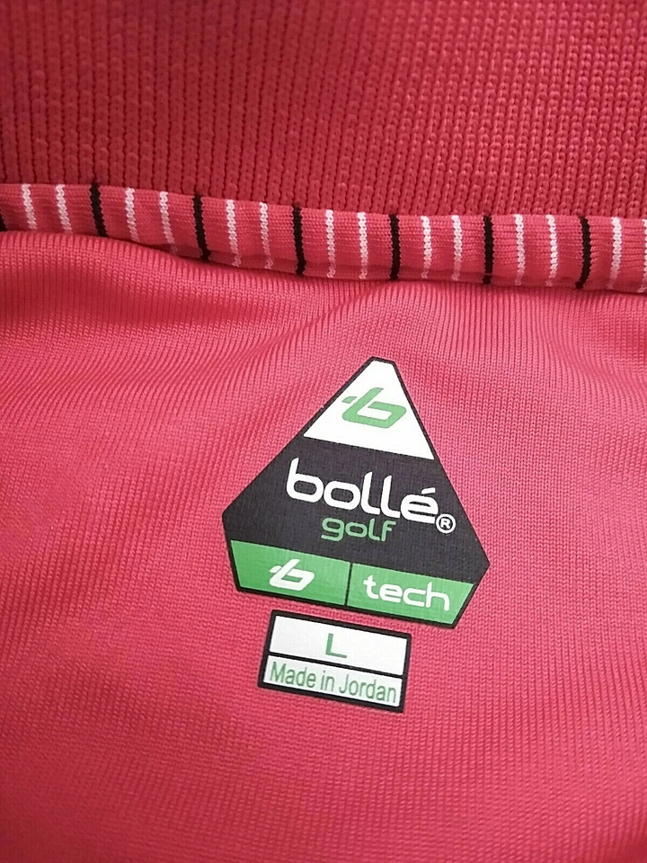 Bolle Golf Polo Shirt L Red Striped Cool Polyester Short Sleeve - Изображение 2 из 4