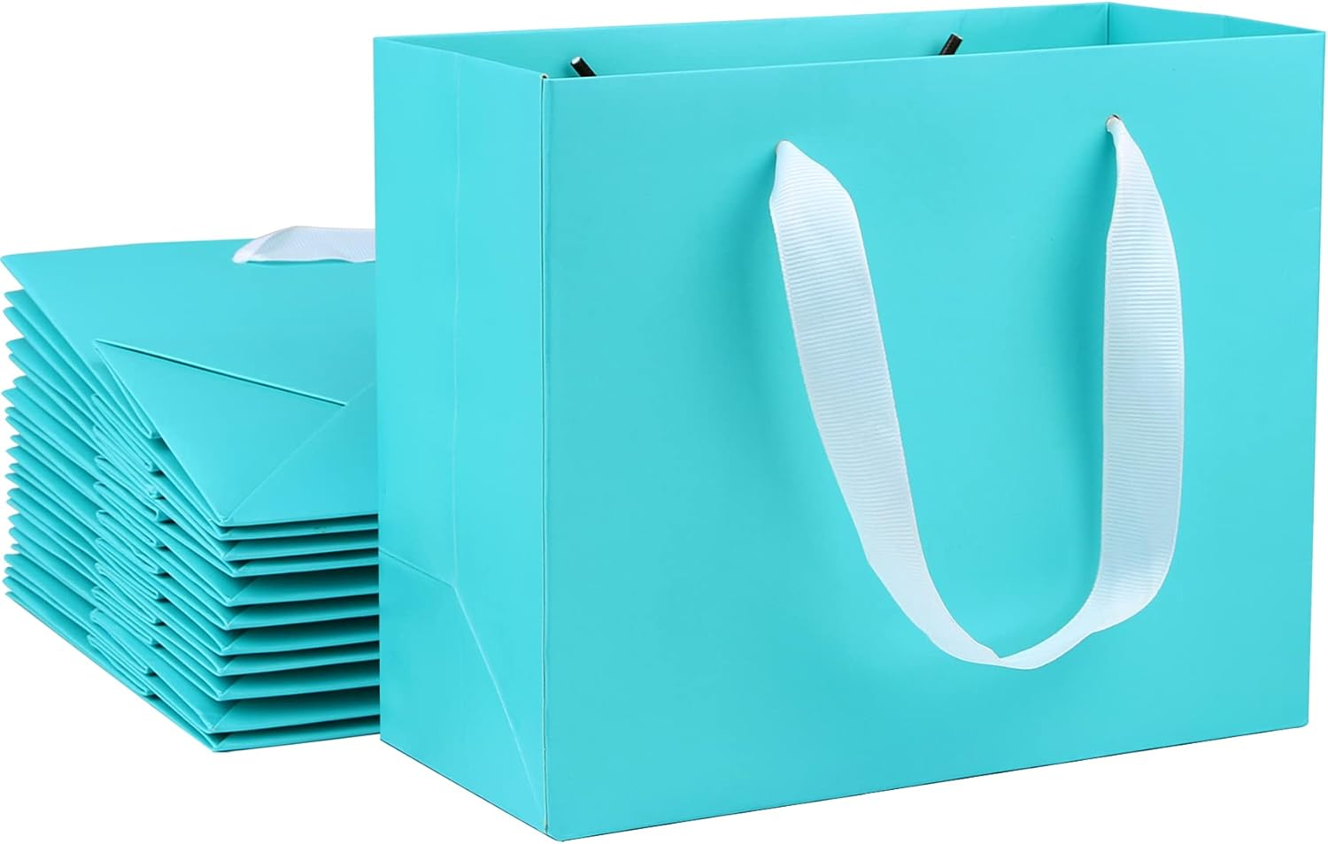 20Pcs Teal Gift Bags 8.7x3.9x7.1 Inches Light Blue Paper Bags with Handles for Party Favors-image