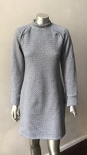 Metallic Silver Knit Long Slv Gray Sweater Short Vintage Style Party Dress S $98