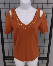 Catherine Malandrino Knit Sweater Woman's Medium Stretch Burnt Orange Pullover 