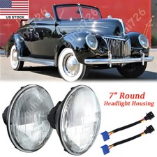 Pair For Ford Deluxe 1939-1951 7 Inch Round Led Headlights Lamp Housing New Aaa