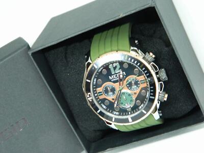 Men's Megir Chronograph, Black/Rose gold Dial, 24hr Sub Dial, Green Silcon Strap
