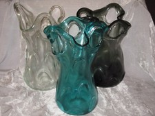 Unique Hand Blown Glass Colored Vase Scalloped Design Flowers Decorative NEW 