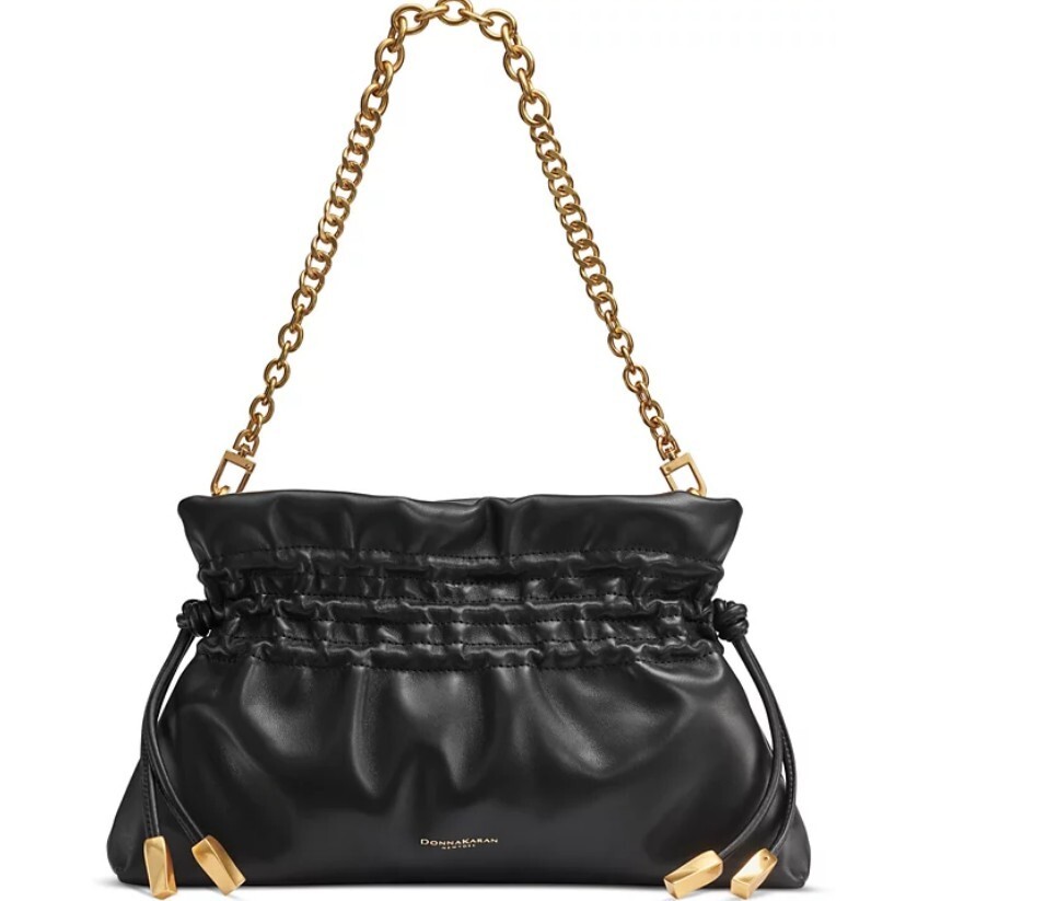 Donna Karan NY Southold leather clutch with chain strap shoulder bag in BLACK
