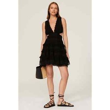 Rococo Sand Tessa Black Plunge Neck Cut Out Mini Dress Size Medium