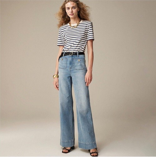 Ladies Stretchy High Waist Pockets Pants Wide Leg Jeans Denim Trousers PLUS SIZE - Picture 20 of 24