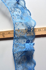MEDIUM BLUE  SOLID RUFFLED LACE TRIM  3 3/4" WIDE  X BY THE YARD
